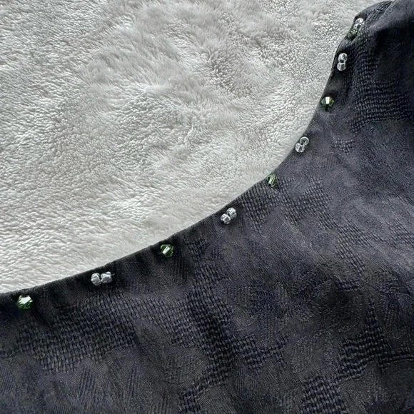 Vintage 90s Black 100% Silk Floral Mini Dress, LBD - Picture 5 of 9